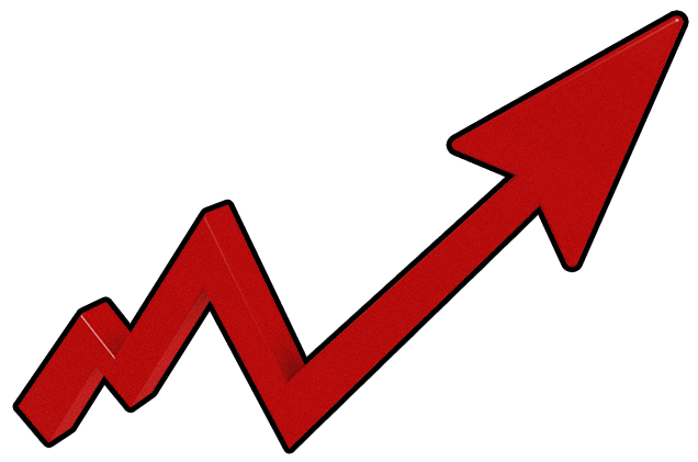 A red arrow flying upward, resembling a financial performance chart.